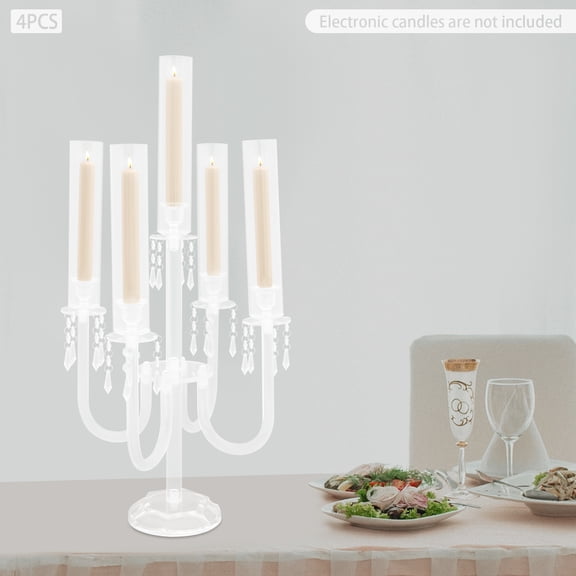4-Pack 5-Arm Candle Holders 27.4in Tall Clear Acrylic Modern Centerpiece Candelabra with Floral Branch Design