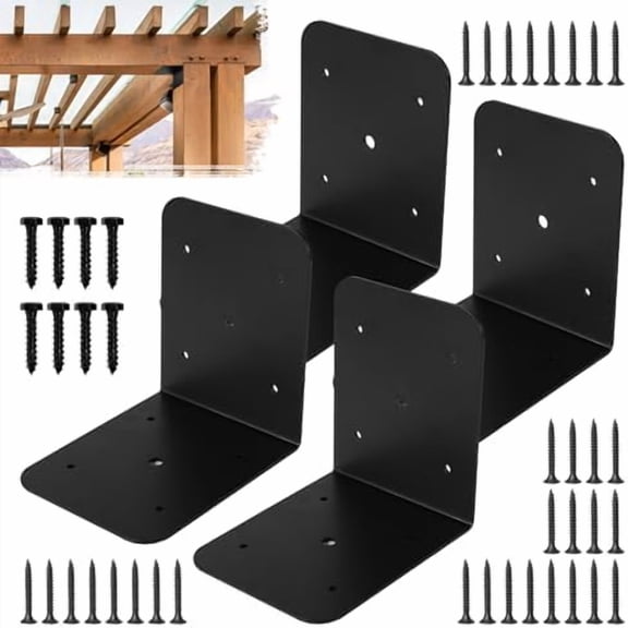 4 Pack 5" Black Corner Brackets Support, 6" x 6" x 5" Heavy Duty L Right Angle Bracket Corner Brace for Timber Wood Furniture Connector$$Hardware