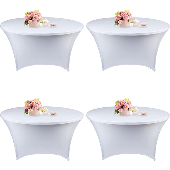 4 Pack 5 FT Round Spandex Tablecloth White 60 Inch Diameter