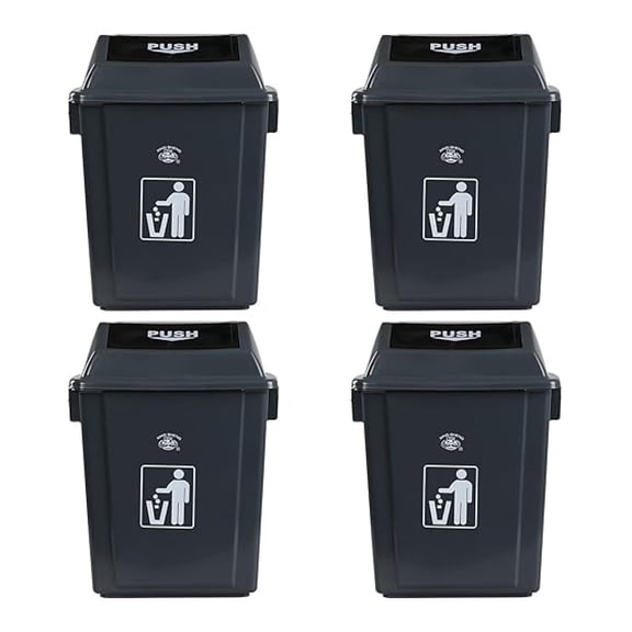 4 Pack 5 Gollons Trash Can with Lid, Plastic Kitchen Garbage Can, Grey
