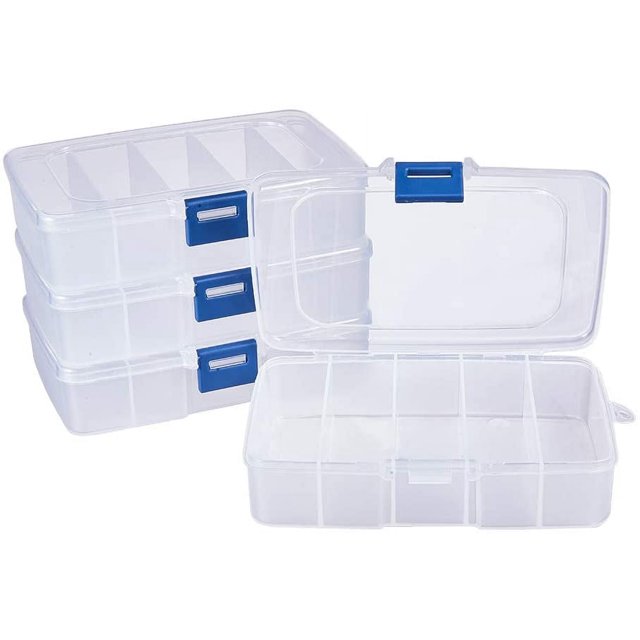 4 Pack 5 Grids Jewelry Dividers Box Organizer Clear Plastic Bead Case
