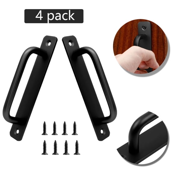 4 Pack 5 Inch Barn Door Handles, Aluminum Sliding Door Pulls for Closet, Cabinet, and Pocket Doors, Matte Black