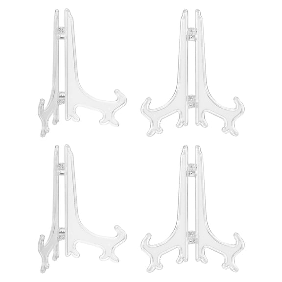 4 Pack 5 Inch Plastic Easel Stand, Display Plate Holders, Desktop Display Stand for Photo, Picture Frame, Card, Collectibles, Coins, Clear