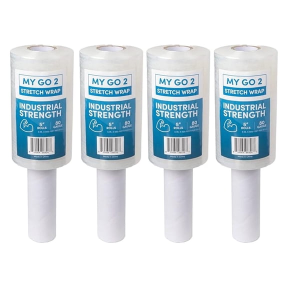 4 Pack 5" Stretch Wrap Rolls, 2000ft Industrial Strength with Handle, 80 Gauge, Clear Plastic Shrink Film for Moving, Packing, Pallets, Self-Adhering Heavy Duty Wrap Durable Cling for Secure Packaging