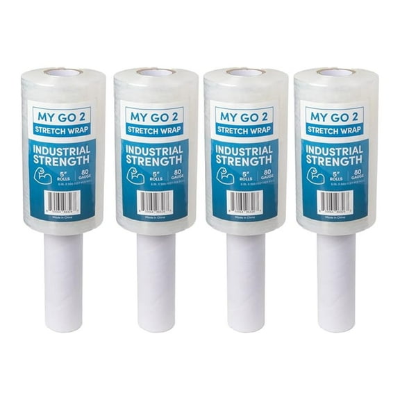 4 Pack 5" Stretch Wrap Rolls, 2000ft Industrial Strength with Handle, 80 Gauge, Clear Plastic Shrink Film for Moving, Packing, Pallets, Self-Adhering Heavy Duty Wrap Durable Cling for Secure Packaging