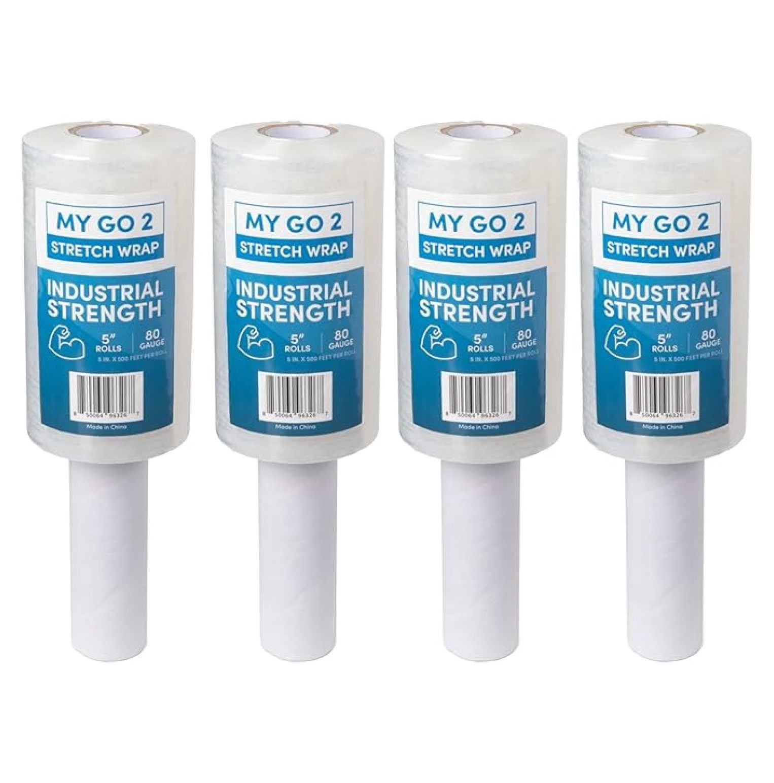 4 Pack 5 Stretch Wrap Rolls, 2000ft Industrial Strength With Handle, 80 Gauge, Clear Plastic Shrink Film Moving Packing Pallets Self Adhering Heavy Duty Wrap