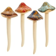 4 Pack 5-inch Ceramic Mushroom Plant Garden Ornament and Decor - Outdoor Decoration Stakes for Planter Pots