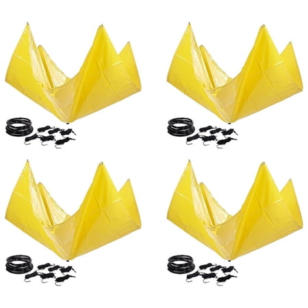 4 Pack 5'x5' Roof Ceiling Leak Diverter Drain Tarp - Vinyl Coated Ceiling Rain Drip Catcher with Heavy Duty Grommets - Yellow Roof Rain Diverter - Reusable Roof Drain Fitting Tarp
