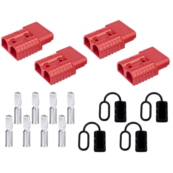 4 Pack 50 Amp Battery Quick Connect Disconnect Plug Kit, Compatible with Anderson Connector, Fit 6-12 Gauge Wire, 12-36V Power Connectors for Car Motorcycle ATV Winch Lift Motor, Red