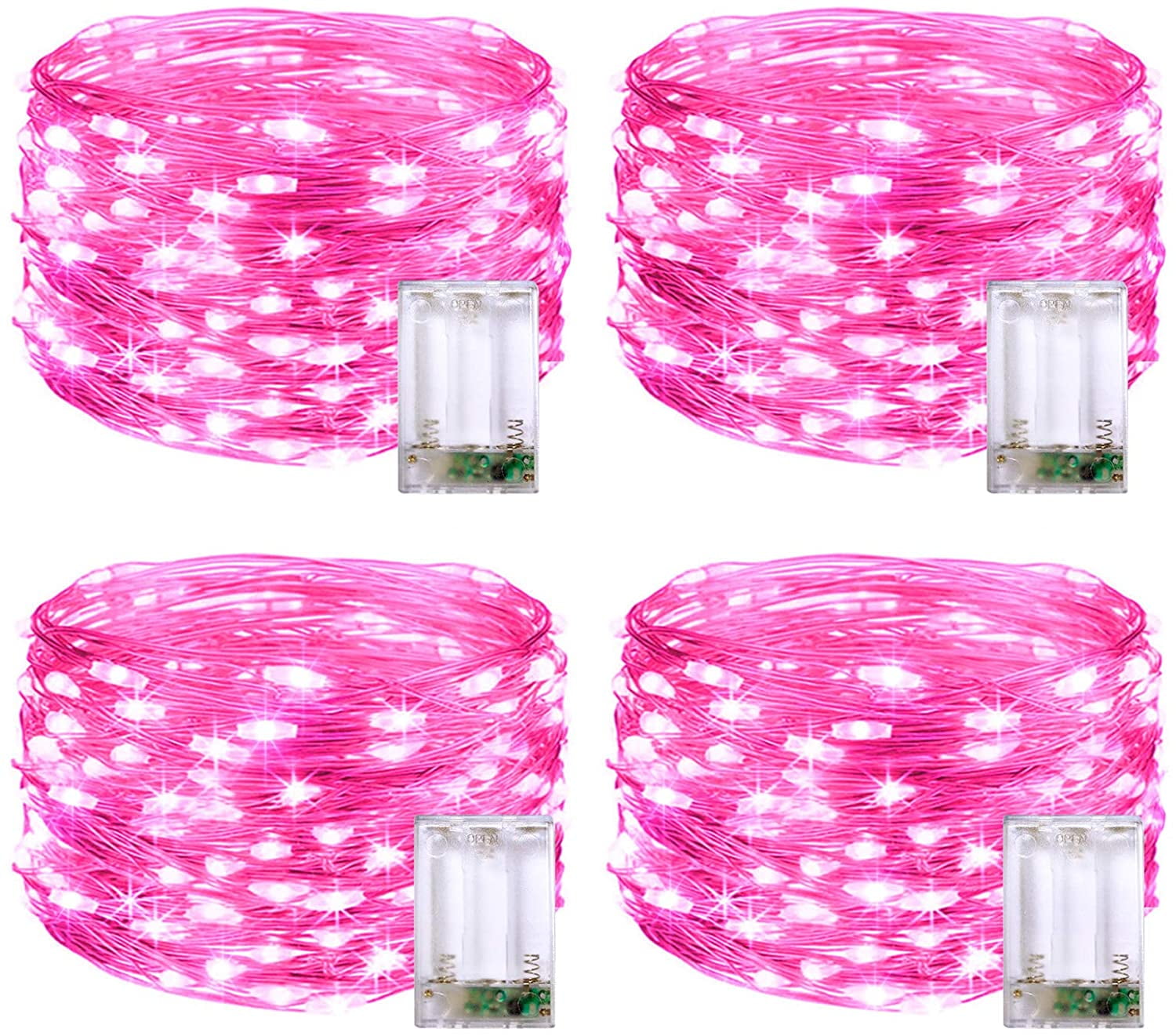 4 Pack 50 LED Fairy Lights Battery Operated 16.1ft Pink Fairy Lights