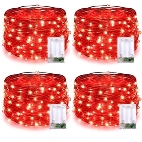 4 Pack 50 LED Red Fairy Lights Battery Operated, 16.1ft Christmas Fairy Lights, Red String Lights for Bedroom Wedding Party Holiday Decorations