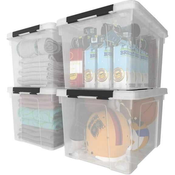 4-Pack 50 Quart Large Clear Storage Box, Plastic Storage Latch Bin
