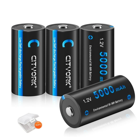4 Pack 5000mAh 1.2V Ni-MH High Capacity C Size Rechargeable Batteries with A Battery Case