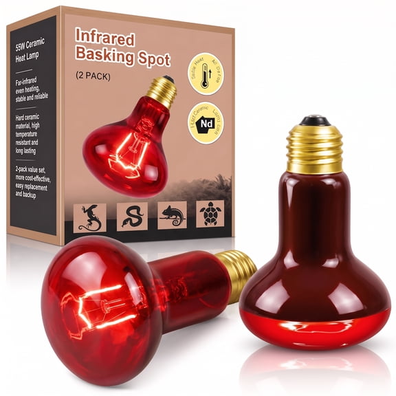 4 Pack 50W Reptile Heat Lamp Bulb, 110V E26 Infrared Red Basking Light Bulb for Lizard Turtle Bearded Dragon Amphibians