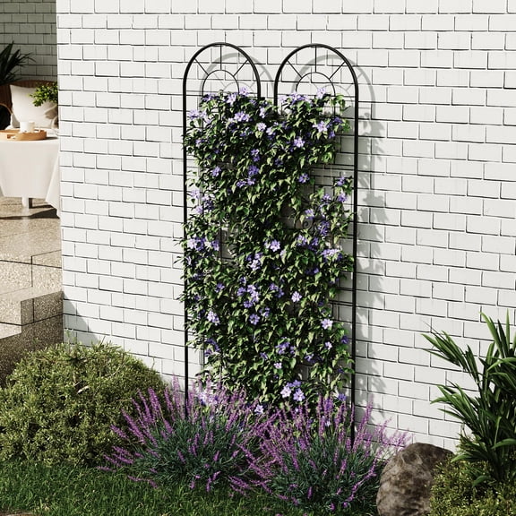 4 Pack 55.1x11.8In Iron Garden Trellises with Black Metal Coating - Sturdy Rustic Arch Design, Weather-Resistant & Rustproof, Supports Climbing Plants, Roses, Vines, Flowers, and Vegetables