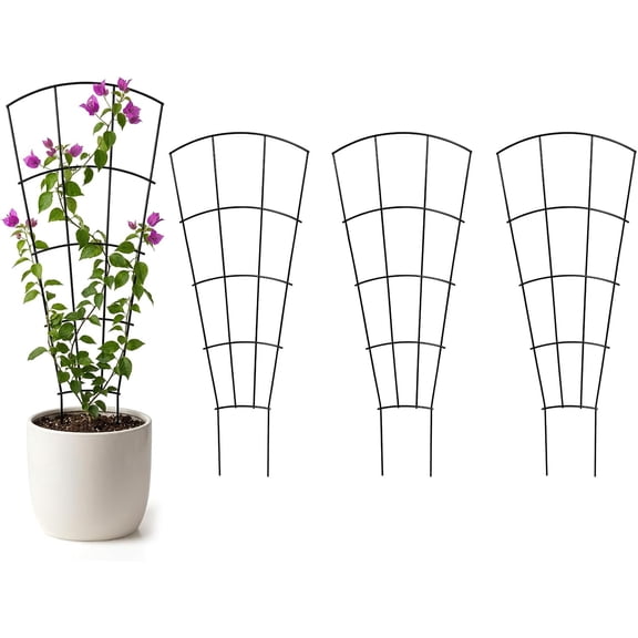 4 Pack 56 Inch Metal Plant Trellis for Pots and Garden Beds Rustproof Fan Shaped Black