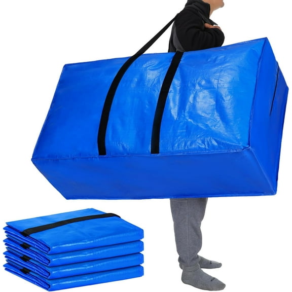 4 Pack 57 Gallon Extra Large Storage Bags XXL Moving Bags with Zipper Handles Heavy Duty Jumbo Big Tote Box for Christmas Tree Storage 4, 5, 7.5, 9, 10, 12 ft Skeleton College Dorm(Blue)