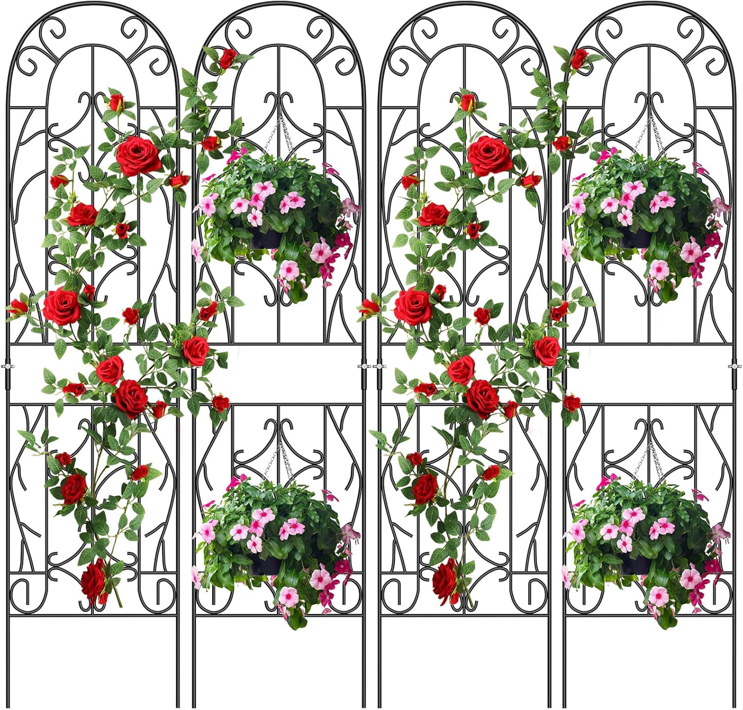 4-Pack 59-Inch Metal Garden Trellis for Climbing Plants, Large Decorative Outdoor Support for Vegetable Flower Rose Vine Cucumber, Black