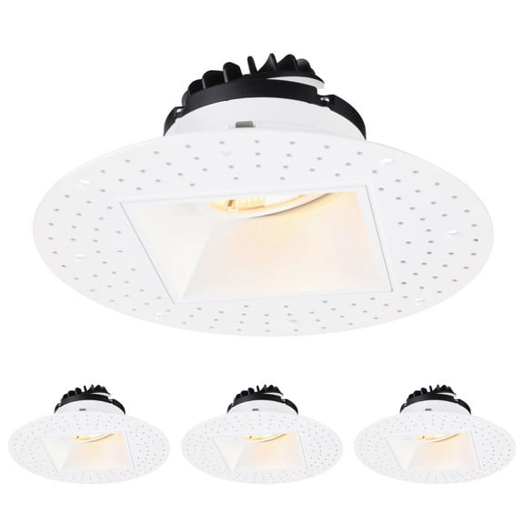 4 Pack 5CCT Square Adjustable Trimless 4-Inch LED Gimbal Recessed Light, 15W 120V Dimmable Ceiling Canless Downlight with J-Box, 2700K/3000K/3500K/4000K/5000K Selectable, White