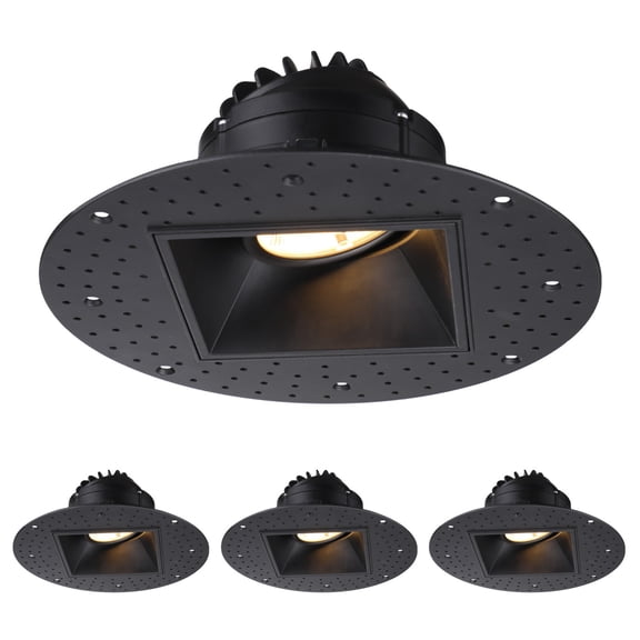 4 Pack 5CCT Square Adjustable Trimless 4-Inch LED Gimbal Recessed Light, 15W 120V Dimmable Ceiling Canless Downlight with J-Box, 2700K/3000K/3500K/4000K/5000K Selectable, Black