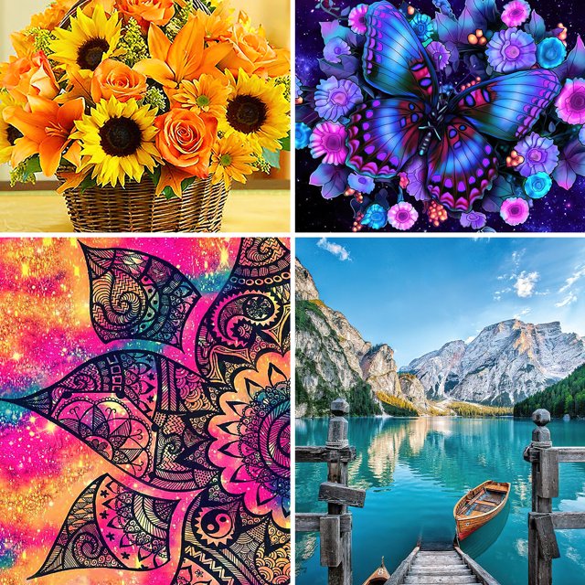 4 Pack 5D Diamond DIY Painting Kits Full Drill Diamond Embroidery