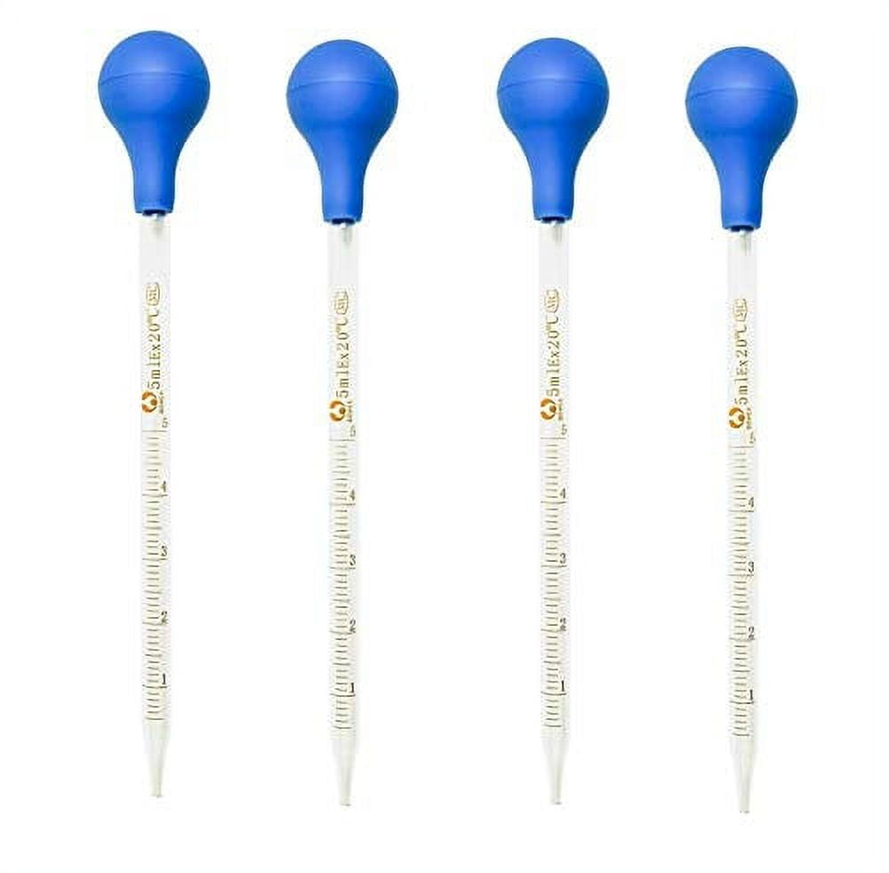 4 Pack (5ml) Glass Graduated Dropper Pipettes Dropper with Blue Rubber