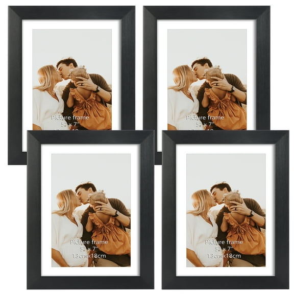 4 Pack 5x7 Picture Frame with Mat, Black Photo Frames Matted to 5 x 7 Inch Photo for Wall or Tabletop Display