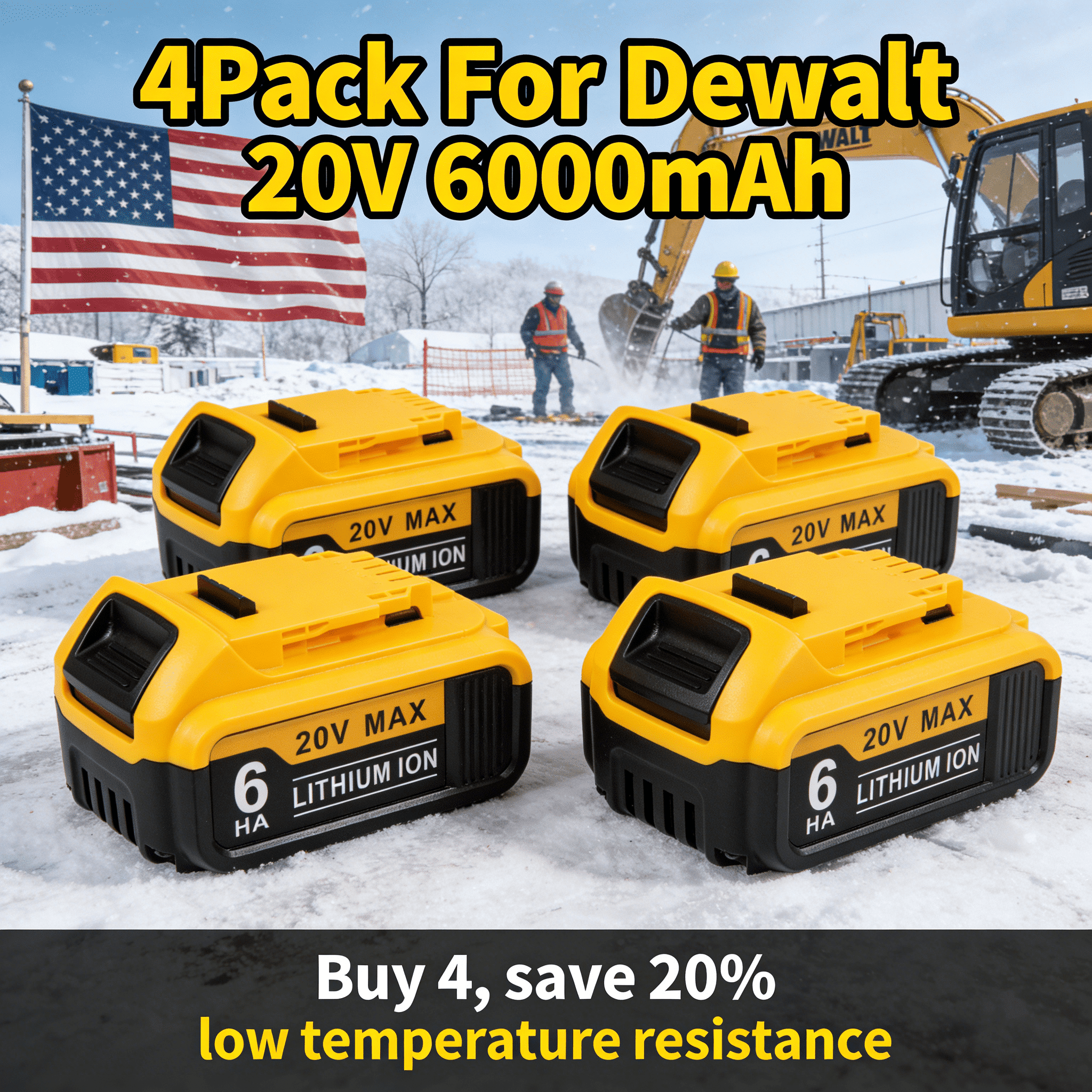 AERDU 20V MAX 6.0Ah Lithium-Ion Battery Replacement for Dewalt DCB200, DCB204, DCB206, 4-Pack