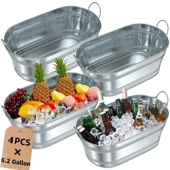 Gamexcel 4 Pack 6.2 Gallon Ice Buckets Galvanized Beverage Tub for Parties, Beer, Wine, Champagne, Cocktailsmpagne, Seafood