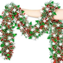 4 Pack 6.56ft Christmas Green Red Tinsel Garlands with Snowflake for Home Mantle Fireplace Stairs Door Xmas Tree Holiday Party Decor, Metallic Twist Hanging Tinsel Garland for Christmas Decorations