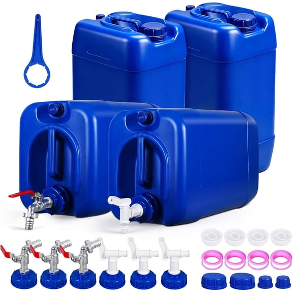 4-Pack 6.6 Gallon Stackable Emergency Water Storage Containers with Spigots and Lids