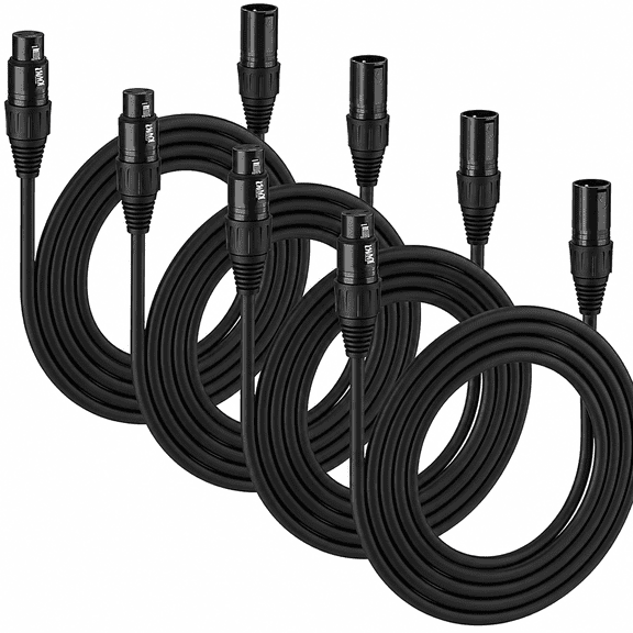 4 Pack 6.6ft 3 Pin DMX Cable, XLR Male to Female Signal Wire 110 Ohms for Stage Lighting & DJ Lights, Black