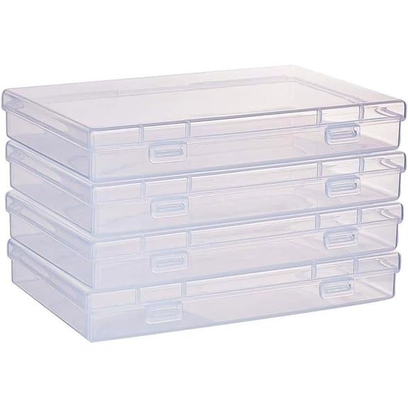 4 Pack 6.7x4.13x1 Inches Large Clear Plastic Box Container Clear Storage Organizer with Hinged Lid