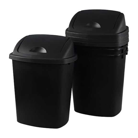 4-Pack 6 Gallon Waste Bin with Lid, Top Trash Can, Black