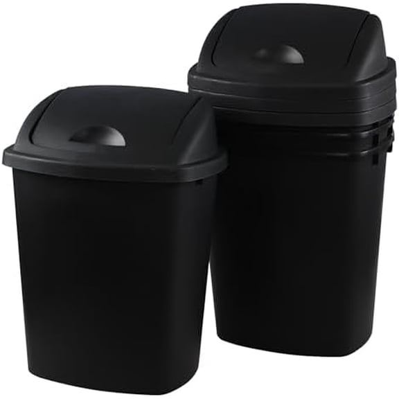 4-Pack 6 Gallon Waste Bin with Swing Lid, Swing Top Trash Can, Black$$Storage