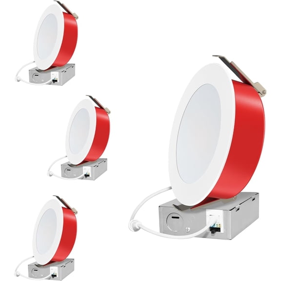4 Pack 6 Inch 2 Hour FIRE Rated LED Recessed Lighting, 2700K/3000K/3500K/4000K/5000K Selectable, Dimmable, 1100LM, Anti-Glare Wafer Lights, IC Rated,Wet Rated Downlight, ETL, Energy Star