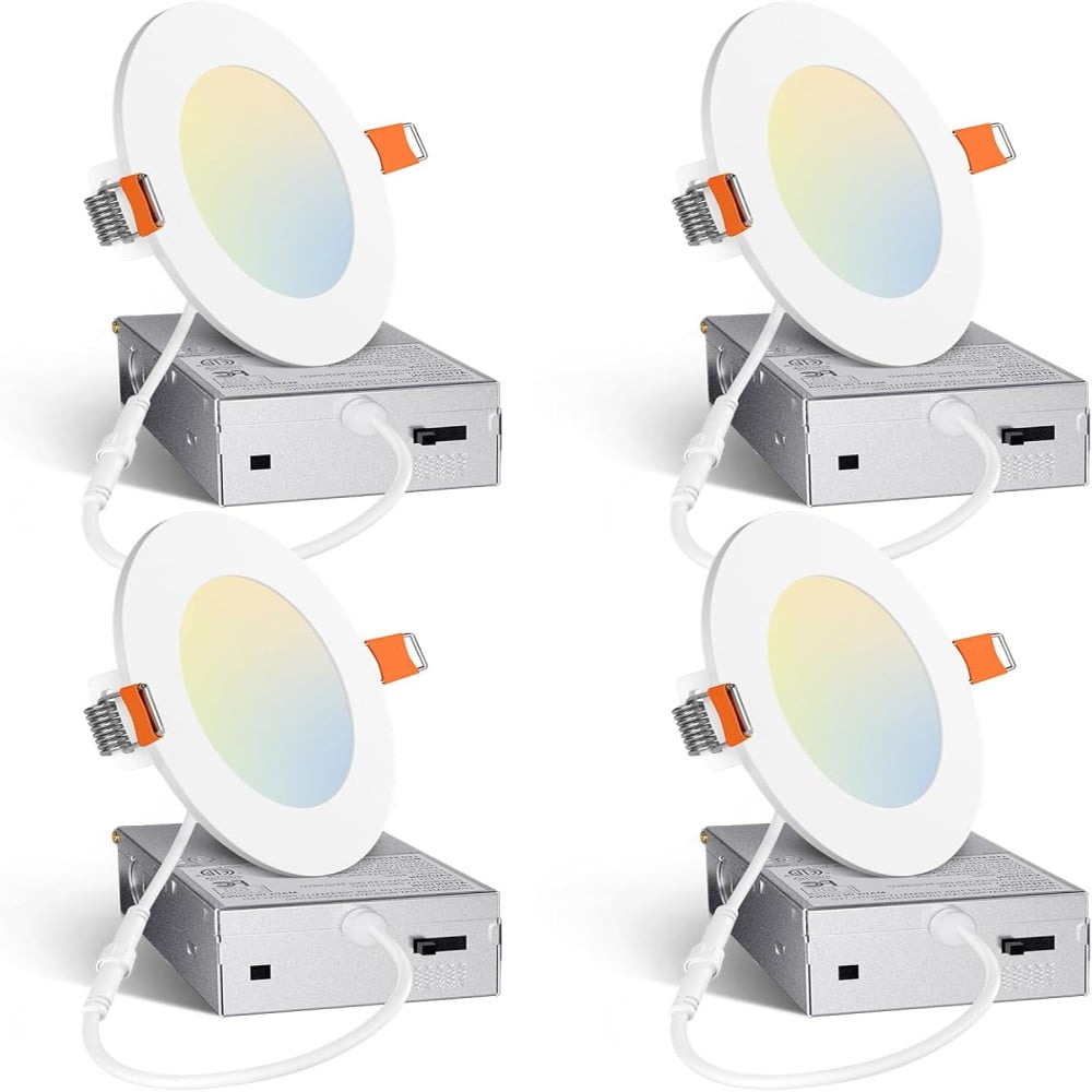 4 Pack 6 Inch 5CCT Ultra-Thin LED Recessed Light with Junction Box ...