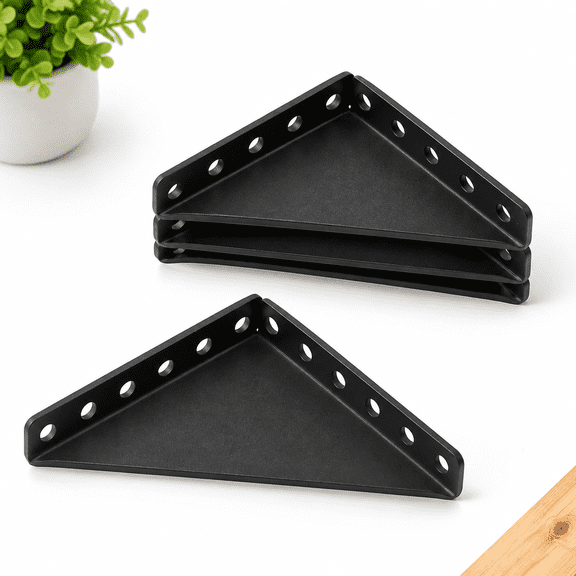 4 Pack 6 Inch Black Gusset Corner Braces, Triangle Steel Brackets