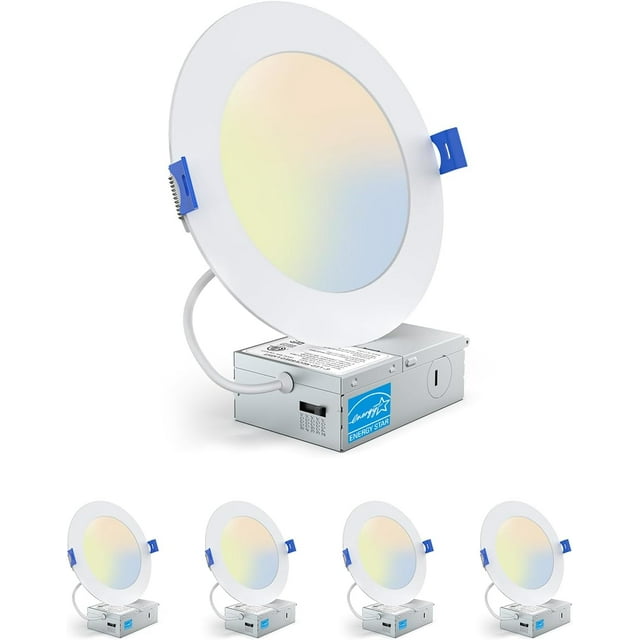 4 Pack 6 Inch LED Recessed Ceiling Light, 5CCT 1100LM High Brightness