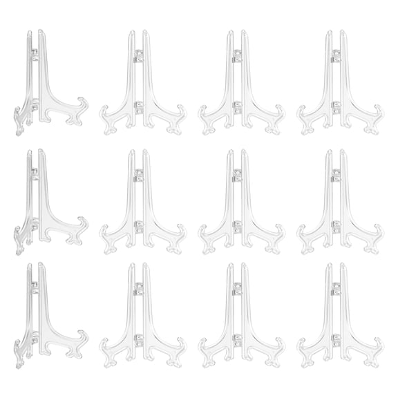 4 Pack 6 Inch Plastic Easel Stand, Display Plate Holders, Desktop Display Stand for Photo, Picture Frame, Card, Collectibles, Coins, Clear