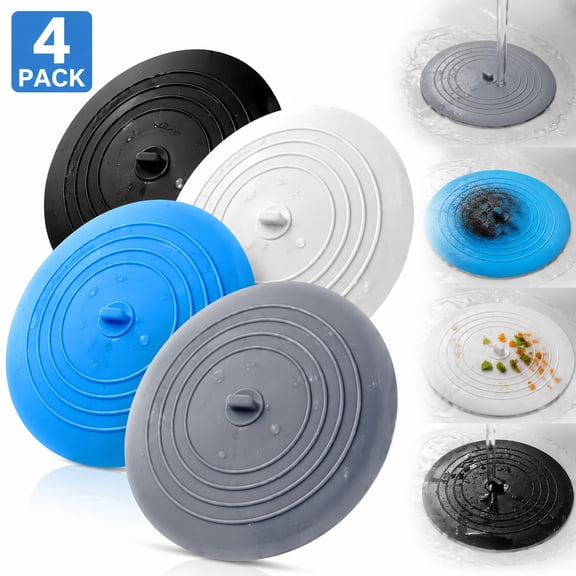 4 Pack 6 Inch Silicone Drain Cover, Bathtub Drain Stopper with Strong Suction, Hair Stopper for Bathroom Sink, Kitchen & Laundry Tub