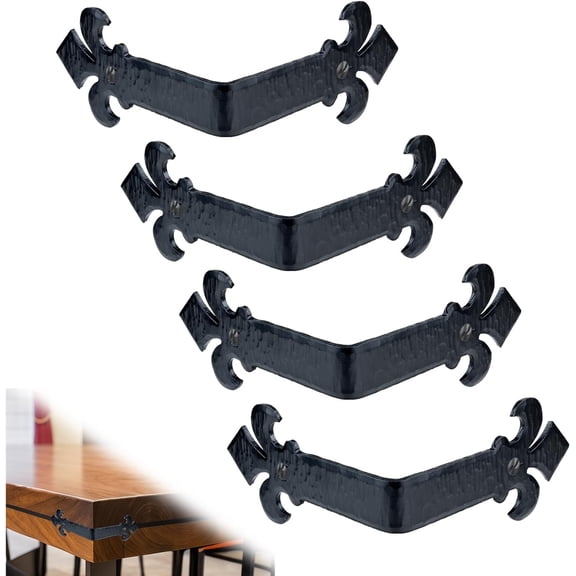 4 Pack - 6" Metal Corner Bracket for Furniture - Black - Handmade Decorative Corner Braces - Rustic Metal Corner Brackets for Tables, Desks, Shelves, Boxes and Chests - The Fleur De Lis Series