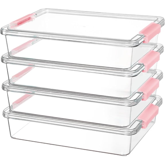 4 Pack 6 Qt Plastic Storage Bins with Lids, Pink Sensory Container for Arts & Crafts Storage