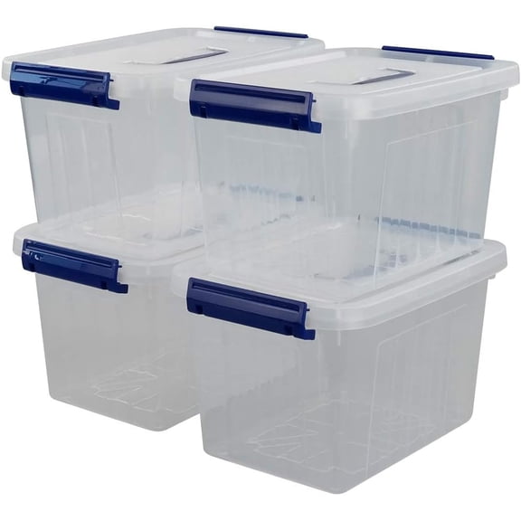 4 Pack 6 Quart Latching Storage Box, Small Lidded Storage Container Bin with Handle, Clear