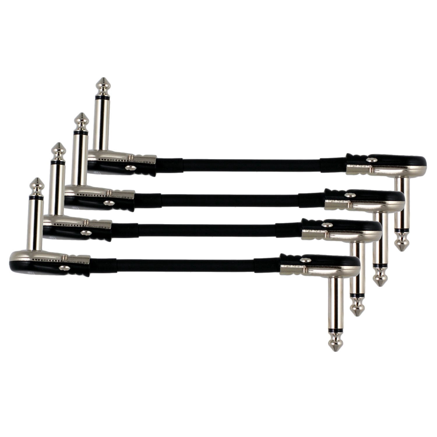 4-Pack 6" S-Shape Castline Silver Mogami 2319 Guitar Pedal Board Patch Cable TS Low Profile Pancake Connector