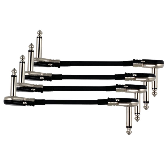 4-Pack 6" S-Shape Castline Silver Mogami 2319 Guitar Pedal Board Patch Cable TS Low Profile Pancake Connector