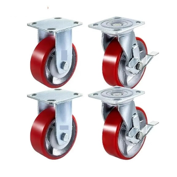 4 Pack 6" X 2" Heavy Duty Iron Core Polyurethane 2 Rigid And 2 Swivel Casters With Side Brake 1000LBS Capacity Per Wheel ,Quiet and Smooth