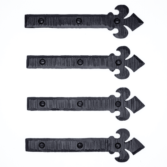 4 Pack 6 inch Faux Decorative Strap Hinge Black Decorative Strap Hinge Wrought Iron Strap Barn Door Strap Hinges Wrought Iron Hinges Shutter Hinges The Fleur De Lis Series Borderland Rustic Hardware