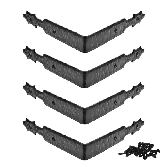 4 Pack 6 inch Metal Corner Protector - Black - Furniture Corner Hardware Corner Bracket Metal Embellishments for Wood Decorative Metal Trim The Sinaloa Series by Borderland Rustic Hardware