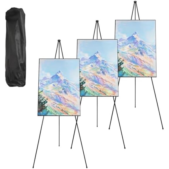4 Pack 63" Black Easel Stand for Wedding Sign, Portable Foldable Metal Easels for Signs Adjustable Poster Easel Stand for Signs Wedding Logos,Arts, Painting, Floor Easels with 4 Storage Bag$$Office